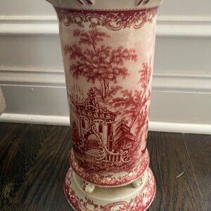 Burton And Burton Red Toile Porcelain 11.5" Footed Vase